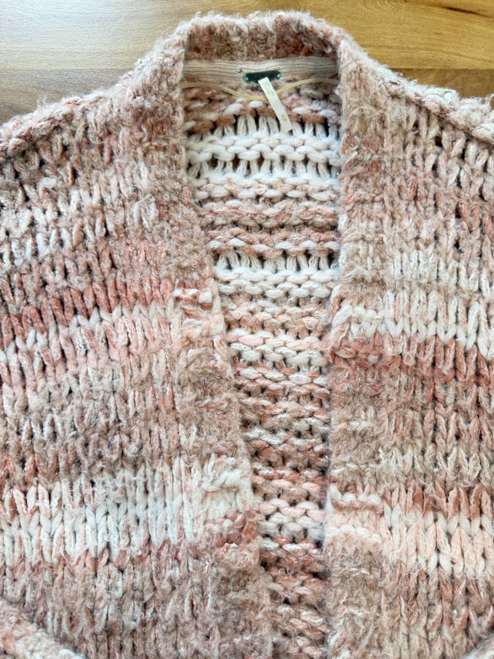 Free People Striped Open-Front Knit Cardigan in Blush Pink, Tan and Cream Size M - Picture 4 of 16